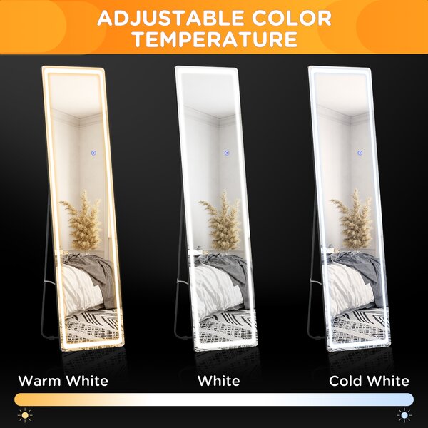 HOMCOM Freestanding Full-Length Mirror with LED Lights, Remote Control, Floor or Wall Mounted for Bedroom Aosom UK