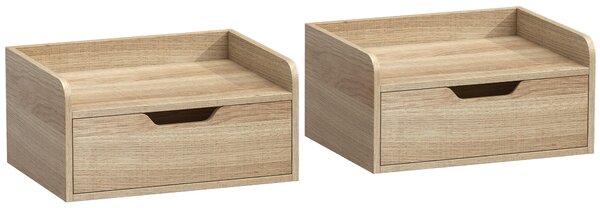 HOMCOM Floating Nightstands Set of 2, Wall Mounted Bedside Table with Drawer for Bedroom, Natural Wood