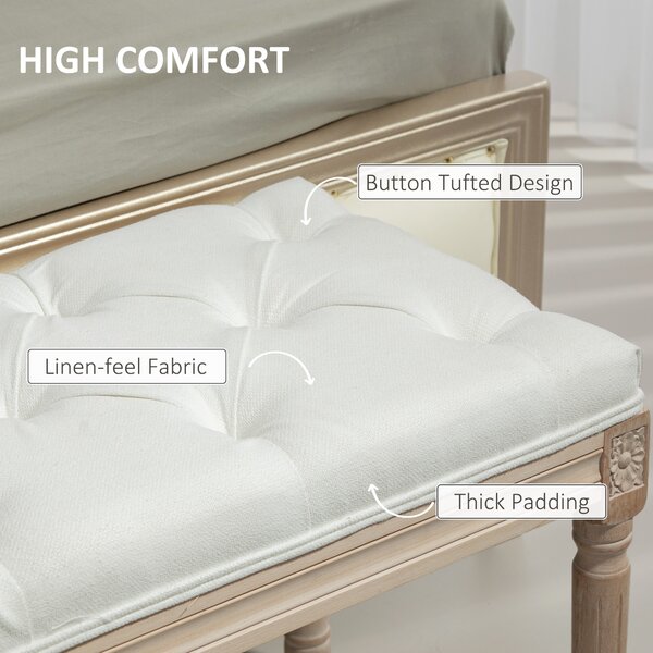 HOMCOM Vintage French Look Bed End Bench - Cream White Aosom UK