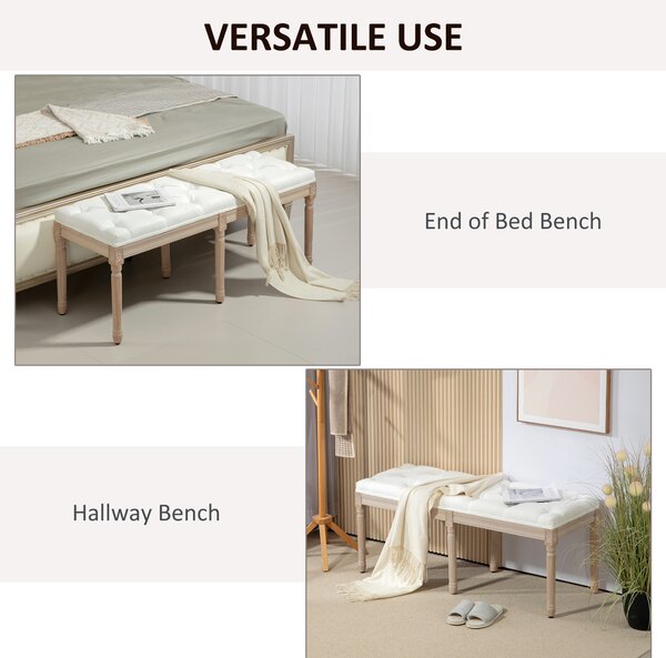 HOMCOM Vintage French Look Bed End Bench - Cream White Aosom UK