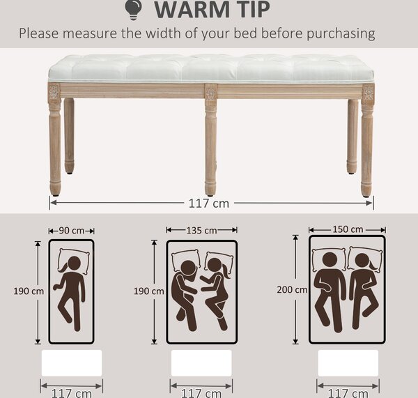 HOMCOM Vintage French Look Bed End Bench - Cream White Aosom UK