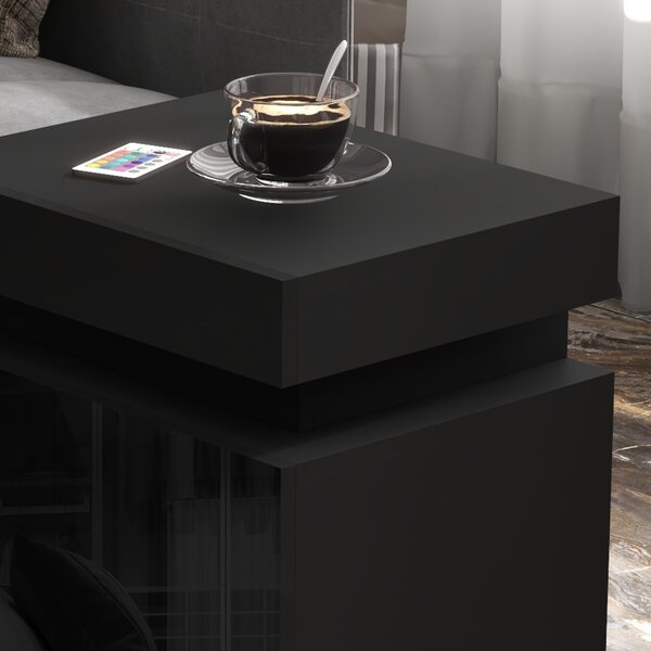 HOMCOM High Gloss Front Bedside Tables Set of 2, Nightstands with RGB LED Light and 2 Drawers, Chest of Drawers for Bedroom, Living Room, Black