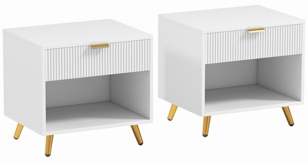 HOMCOM Bedside Tables Set of 2, Bedside Cabinets With Drawer and Open Compartment, Nightstands With Handle for Bedroom, Living Room, White