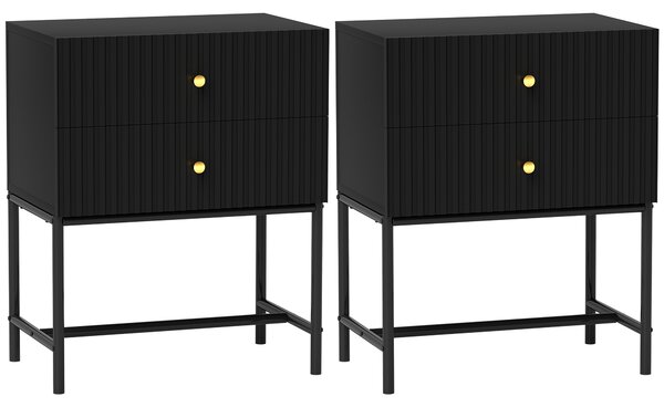 HOMCOM Elegant Two-Drawer Bedside Table Set of 2 - Black