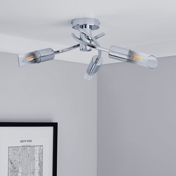 Corvus 3 Light Chrome Semi Flush Ceiling Light