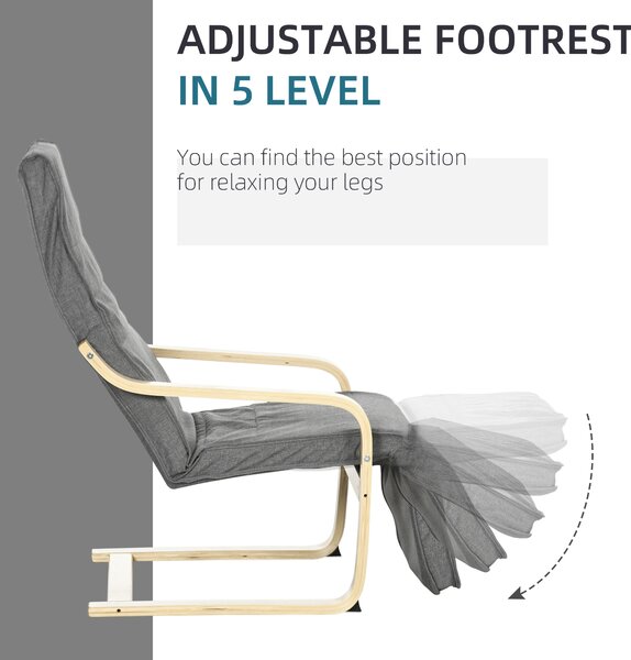 HOMCOM Reclining Lounger: Adjustable Footrest & Removable Cushion for Relaxed Lounging, Cat Scratch Anti, Dark Grey Aosom UK