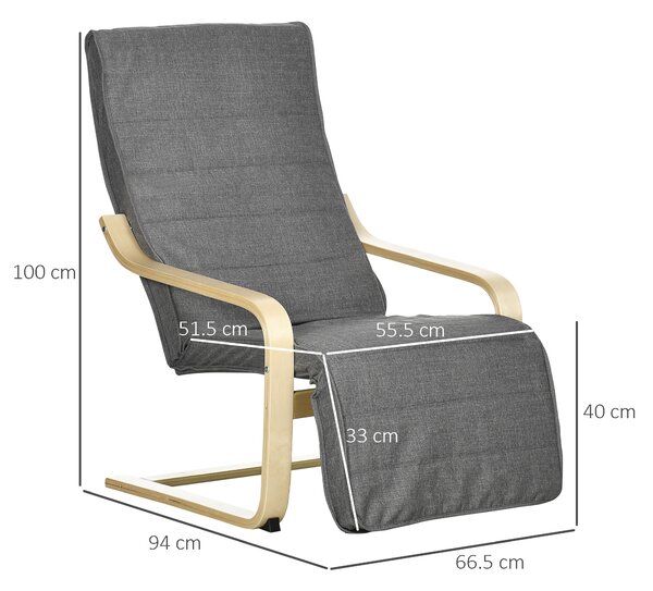 HOMCOM Reclining Lounger: Adjustable Footrest & Removable Cushion for Relaxed Lounging, Cat Scratch Anti, Dark Grey Aosom UK