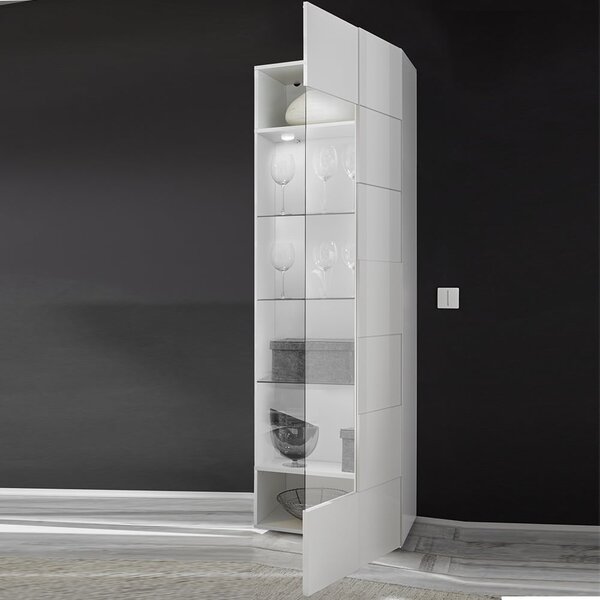 Aleta High Gloss Display Cabinet With 1 Door In White And LED