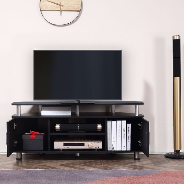 HOMCOM TV Unit Cabinet for TVs up to 55 Inch, Entertainment Center with 2 Storage Shelves and Cupboards, for Living Room, Black Aosom UK