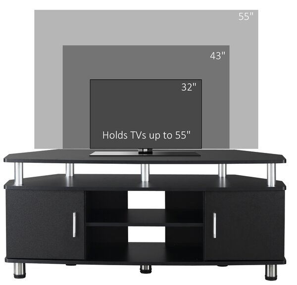 HOMCOM TV Unit Cabinet for TVs up to 55 Inch, Entertainment Center with 2 Storage Shelves and Cupboards, for Living Room, Black Aosom UK