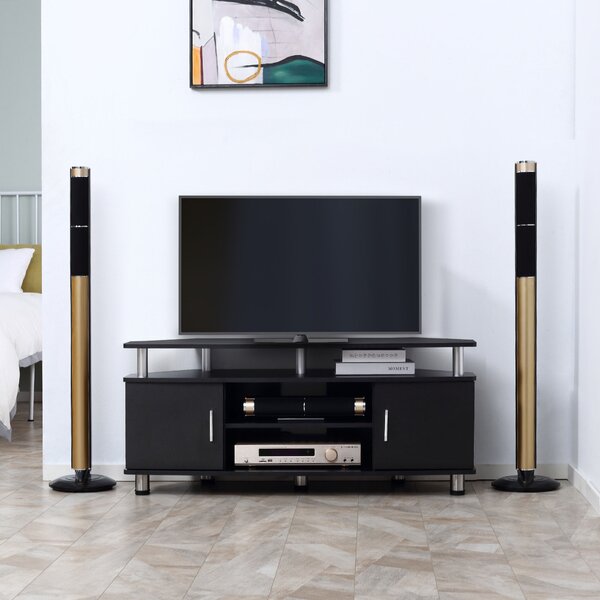 HOMCOM TV Unit Cabinet for TVs up to 55 Inch, Entertainment Center with 2 Storage Shelves and Cupboards, for Living Room, Black Aosom UK
