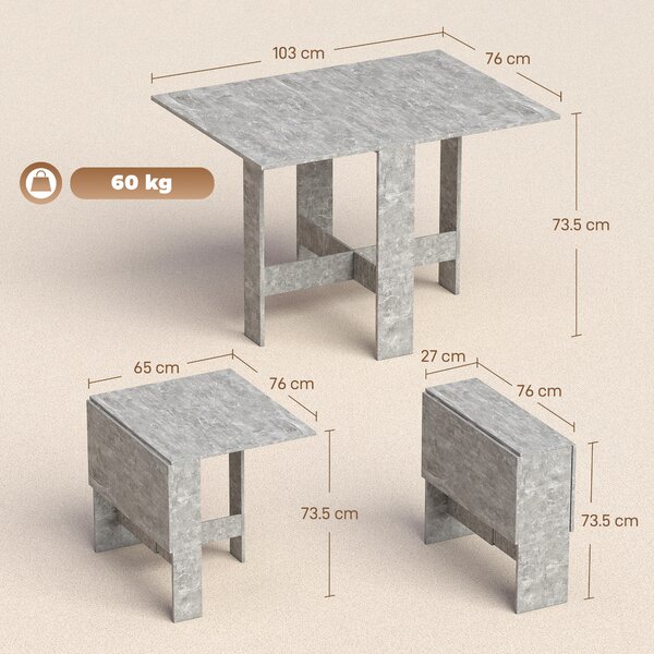 HOMCOM Folding Dining Table, Space-Saving Drop Leaf Kitchen Table for 4-6 People Grey