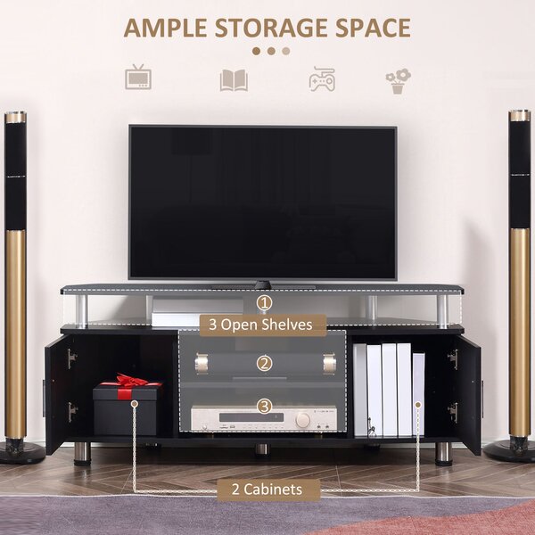 HOMCOM TV Unit Cabinet for TVs up to 55 Inch, Entertainment Center with 2 Storage Shelves and Cupboards, for Living Room, Black Aosom UK