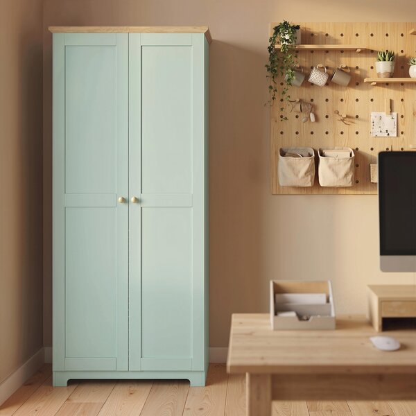 HOMCOM Kitchen Cupboard, 172cm Freestanding Storage Cabinet with Doors and Shelves, Light Green