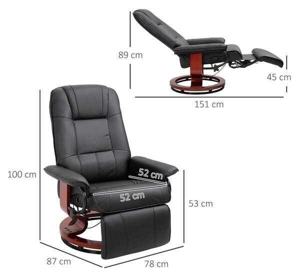 HOMCOM Manual Recliner Chair Armchair Sofa with Faux Leather Upholstered Wooden Base for Living Room Bedroom, Black