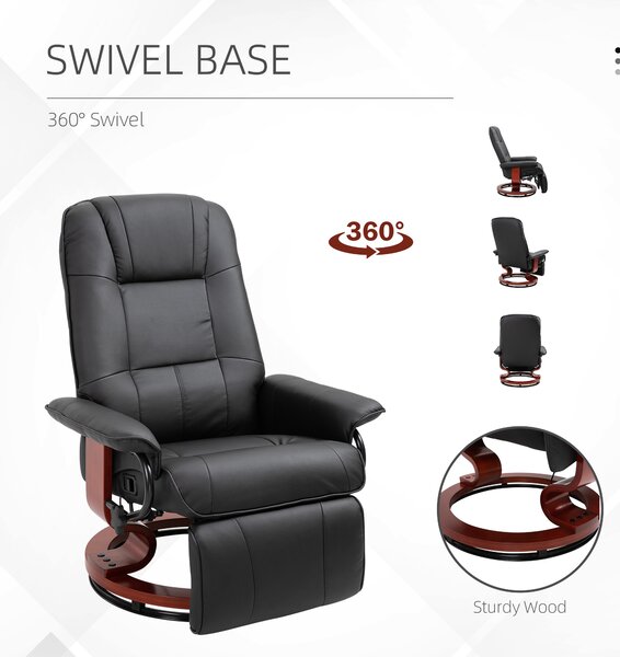 HOMCOM Manual Recliner Chair Armchair Sofa with Faux Leather Upholstered Wooden Base for Living Room Bedroom, Black