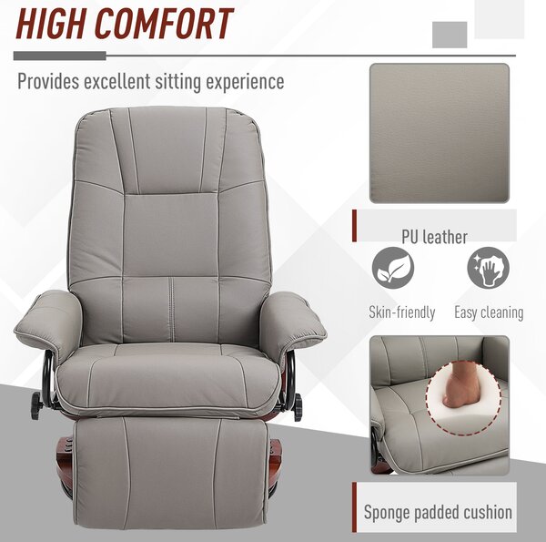 HOMCOM Manual Recliner Chair Armchair Sofa with Faux Leather Upholstered Wooden Base for Living Room Bedroom, Grey