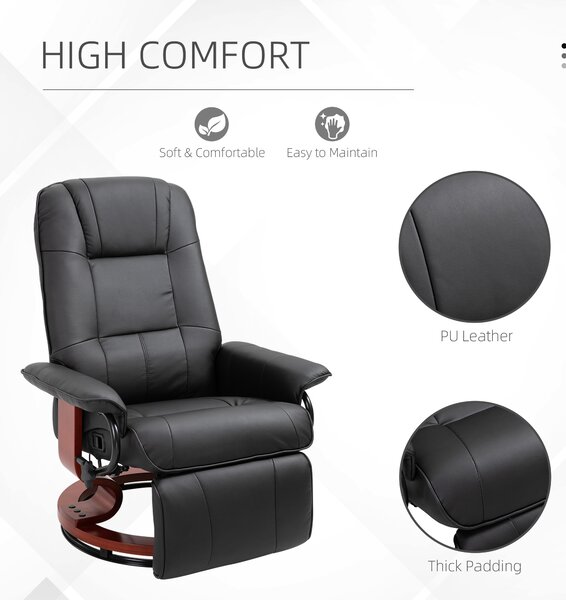 HOMCOM Manual Recliner Chair Armchair Sofa with Faux Leather Upholstered Wooden Base for Living Room Bedroom, Black