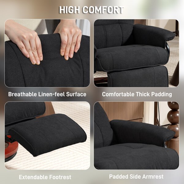 HOMCOM Reclining Swivel Chair, with Footrest - Black