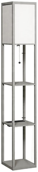 HOMCOM Floor Lamp with Shelves, 3 Layer Column Modern Standing Lamp for Living Room, Bedroom, Office, Grey