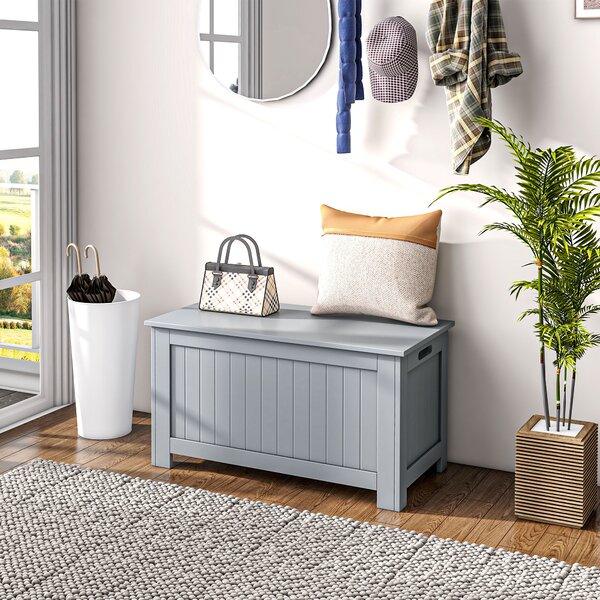 HOMCOM Large Storage Box Toy Chest Cabinet Container Unit Organizer with Lid & Safety Hinges, Grey Aosom UK