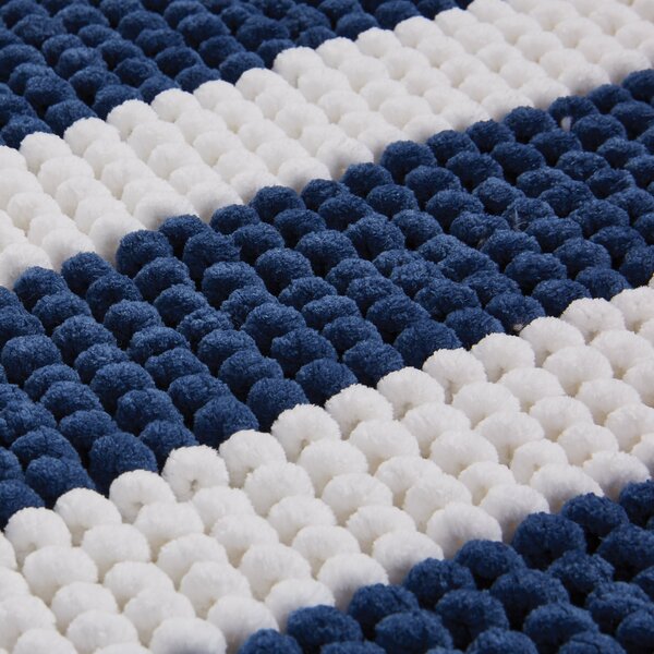 Nautical Bobble Stripe Navy Bath Mat