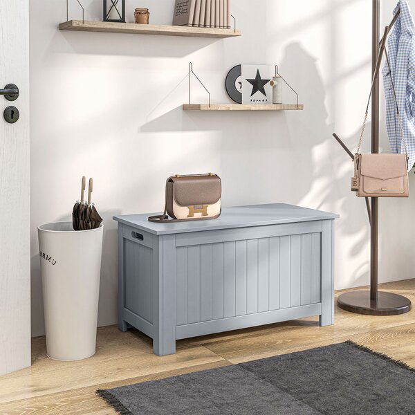 HOMCOM Large Storage Box Toy Chest Cabinet Container Unit Organizer with Lid & Safety Hinges, Grey Aosom UK