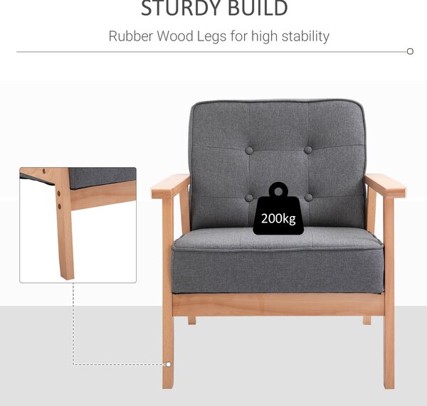 HOMCOM Minimalistic Wooden Frame Accent Chair, HOMCOM Armchair with Padded Seat - Dark Grey Aosom UK