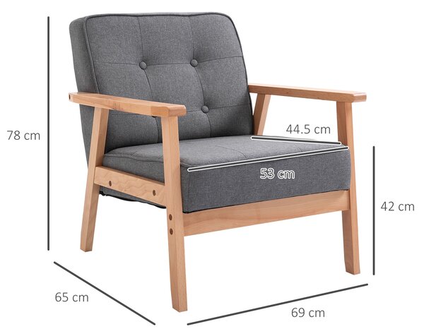 HOMCOM Minimalistic Wooden Frame Accent Chair, HOMCOM Armchair with Padded Seat - Dark Grey Aosom UK