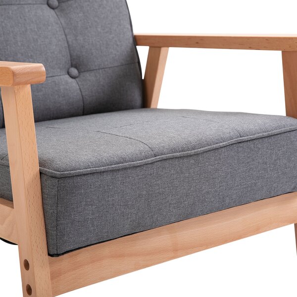 HOMCOM Minimalistic Wooden Frame Accent Chair, HOMCOM Armchair with Padded Seat - Dark Grey Aosom UK