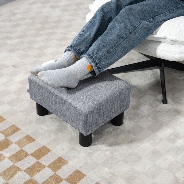 HOMCOM Linen Fabric Footstool Ottoman, Cube Design, with 4 Plastic Legs, Compact and Versatile, Grey Aosom UK