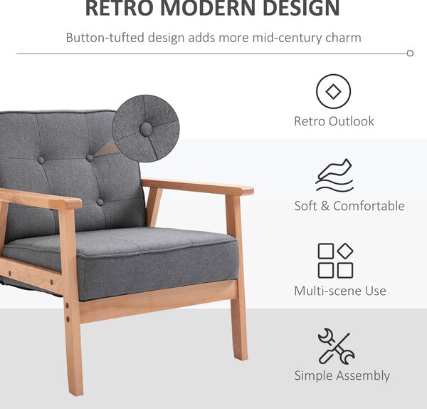 HOMCOM Minimalistic Wooden Frame Accent Chair, HOMCOM Armchair with Padded Seat - Dark Grey Aosom UK