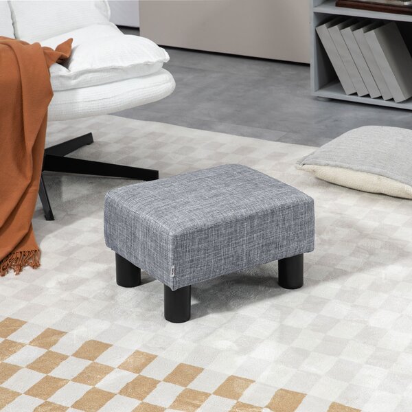 HOMCOM Linen Fabric Footstool Ottoman, Cube Design, with 4 Plastic Legs, Compact and Versatile, Grey Aosom UK