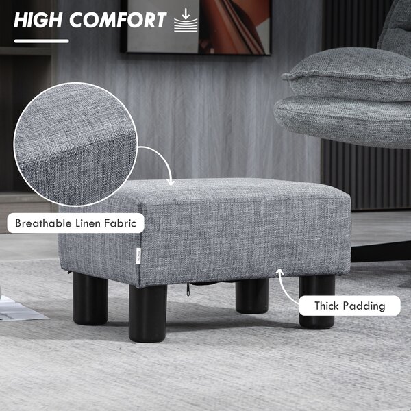 HOMCOM Linen Fabric Footstool Ottoman, Cube Design, with 4 Plastic Legs, Compact and Versatile, Grey Aosom UK