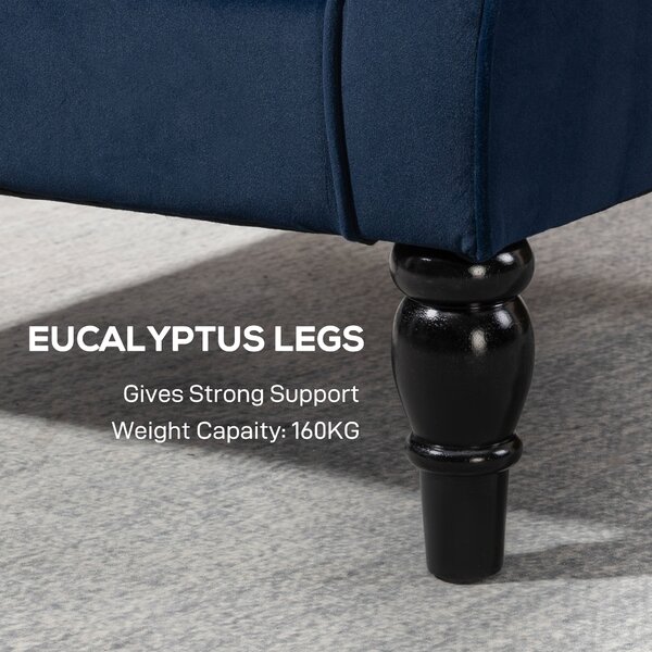 HOMCOM Wingback Accent Chair, Retro Upholstered Button Tufted Occasional Chair for Living Room and Bedroom, Dark Blue