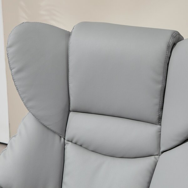 Faux Leather Recliner Chair and Footstool, HOMCOM Swivel Upholstered Armchair w/ Adjustable Backrest, Wood Base, Light Grey Aosom UK