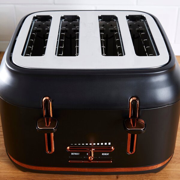 Dunelm 4 Slice Matt Black & Copper Toaster