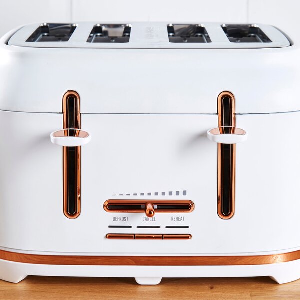 Dunelm 4 Slice Matt White & Copper Toaster