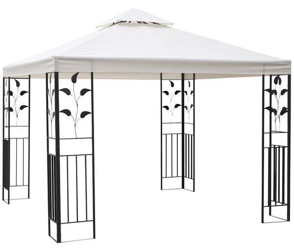 Outsunny 3 x 3m Outdoor Garden Steel Gazebo with 2 Tier Roof, Patio Canopy Marquee Patio Party Tent Canopy Shelter Vented Roof Decorative Frame Cream