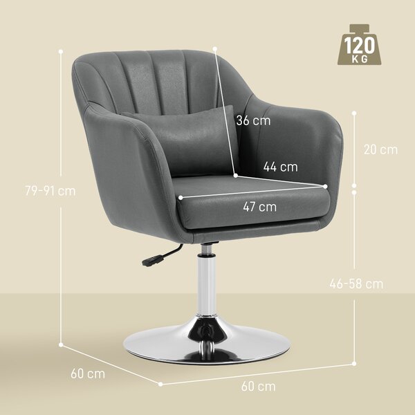 Arm Chairs Accent Chair for Living Room HOMCOM Contemporary Vanity Armchair with Adjustable Height Thick Cushion, Anti-Cat-Scratch, Grey Aosom UK