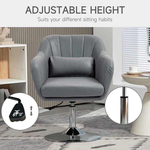 Arm Chairs Accent Chair for Living Room HOMCOM Contemporary Vanity Armchair with Adjustable Height Thick Cushion, Anti-Cat-Scratch, Grey Aosom UK