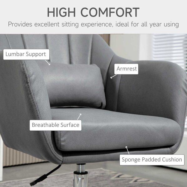 Arm Chairs Accent Chair for Living Room HOMCOM Contemporary Vanity Armchair with Adjustable Height Thick Cushion, Anti-Cat-Scratch, Grey Aosom UK