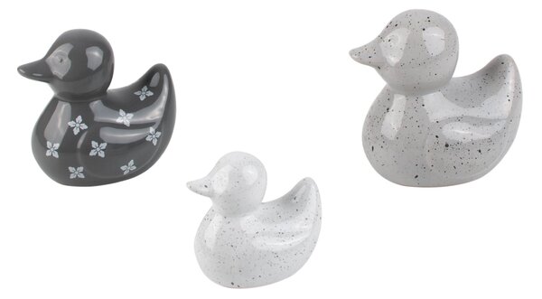 Set of 3 Geo Grey Ceramic Ducks