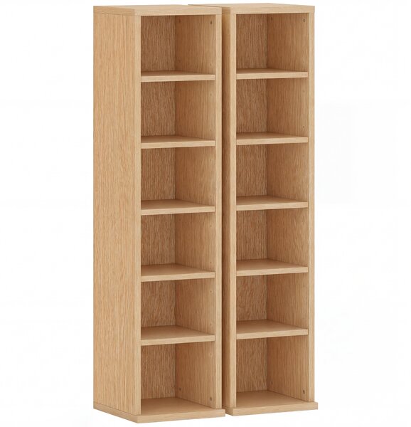 HOMCOM Set of 2 CD Media Display Shelf Unit Tower Rack with Adjustable Shelves, Natural