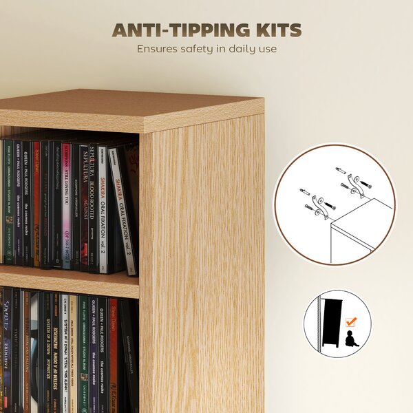 HOMCOM Set of 2 CD Media Display Shelf Unit Tower Rack with Adjustable Shelves, Natural