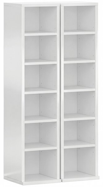 HOMCOM Set of 2 CD Media Display Shelf Unit Tower Rack with Adjustable Shelves, High Gloss White