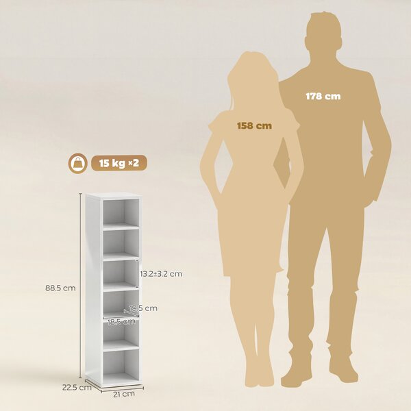HOMCOM Set of 2 CD Media Display Shelf Unit Tower Rack with Adjustable Shelves, High Gloss White