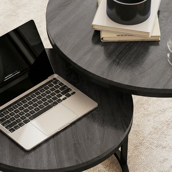 HOMCOM Set of Two Wood-Effect Stacking Tables - Black Wood Grain