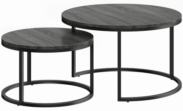 HOMCOM Set of Two Wood-Effect Stacking Tables - Black Wood Grain