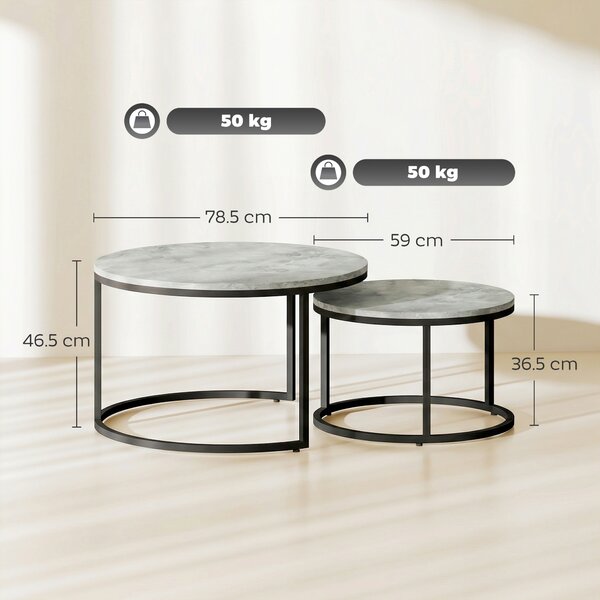 HOMCOM Set of Two Marble-Effect Stacking Tables - Grey
